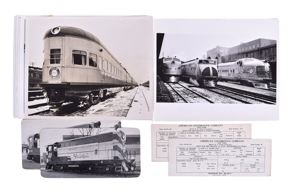 Twenty-Three Railroad Ephemera Items- Company Photos, Locomotive Data Cards