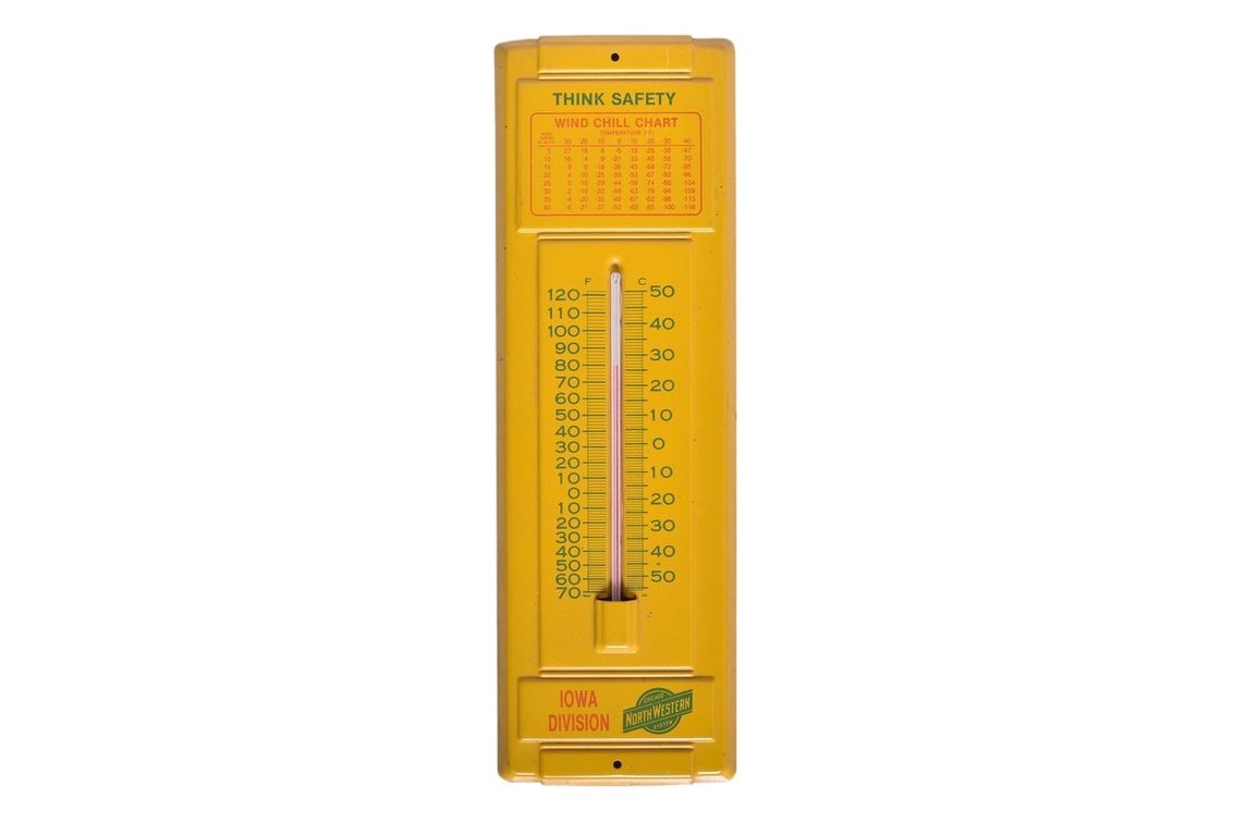 Chicago North Western System Iowa Division Think Safety Yellow Wind Chill And Thermometer