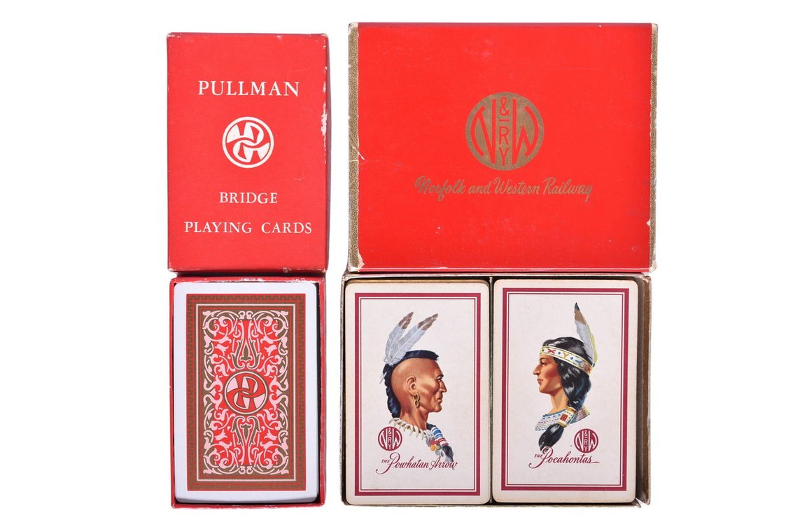 Three Decks Of Playing Cards In Original Cases- Norfolk & Western Railway, Pullman Bridge Playing Cards