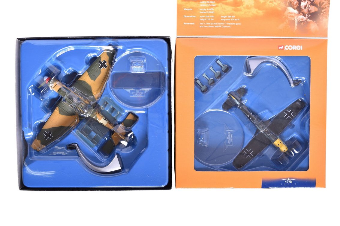 Pair of Corgi 1:72 Junkers Ju-87B-2 Stuka & Messerschmitt 109 JG 26 'Schlageter' Diecast Planes