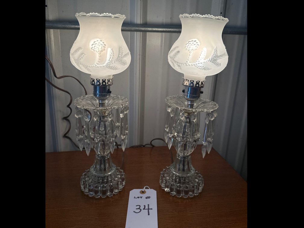 2 Glass Lamps w/Frosted Shades