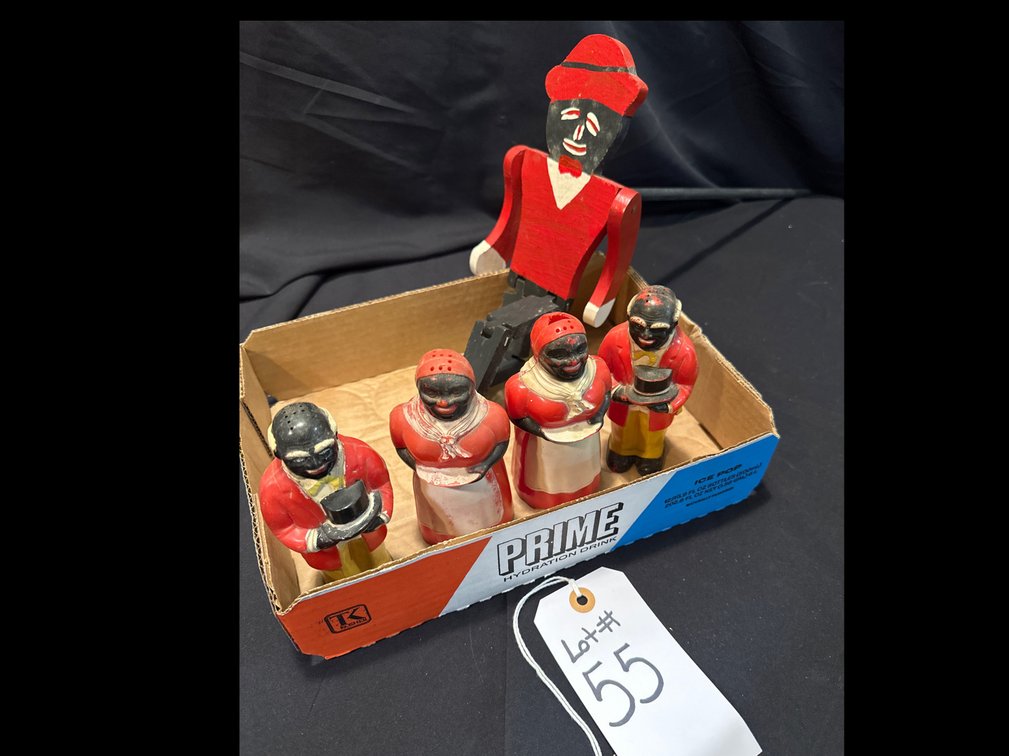 Black Americana Salt and Pepper Shakers & puppet 