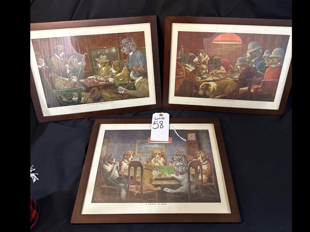 3 Framed “Dogs Playing Poker” Prints 