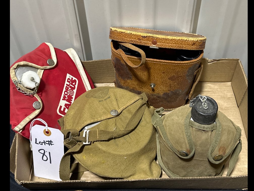 3 Canteens and Binoculars w/Case