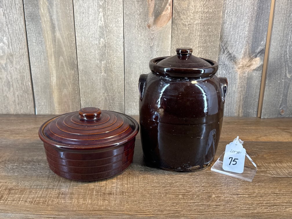 Brown Glazed Stoneware Cookie Jar & Beanpot