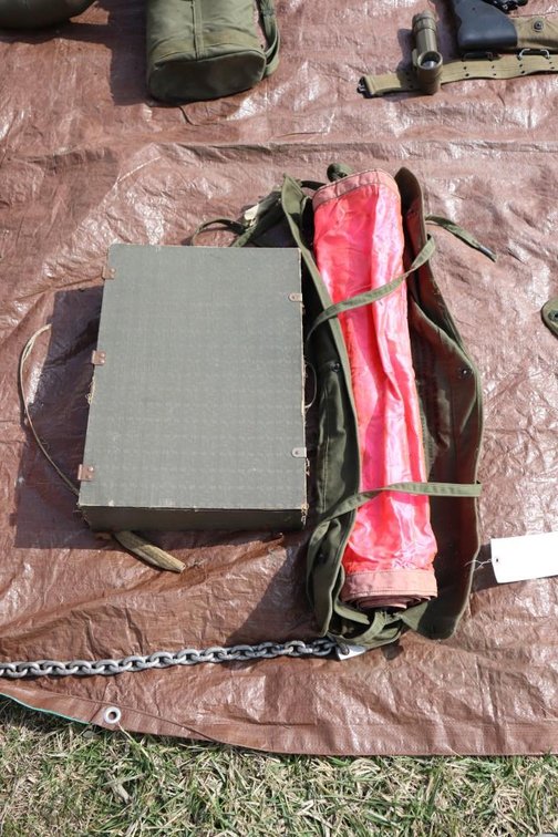 Vintage Military Field Desk and Red Roll-up