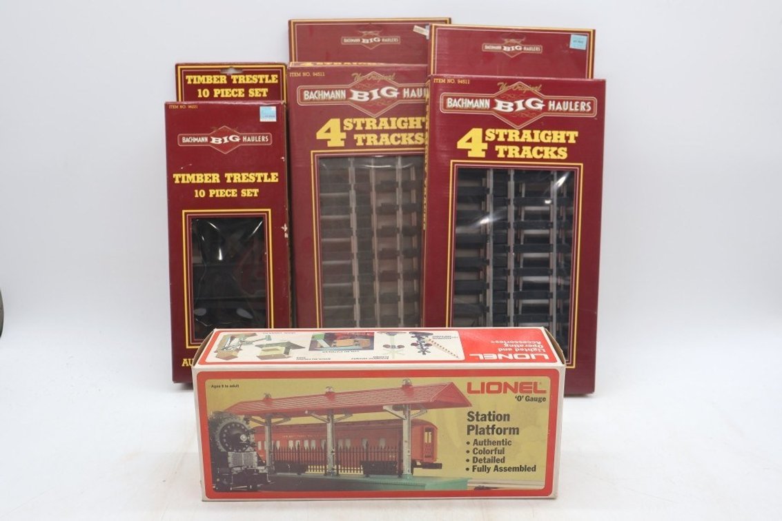 Lot of Station Platform O Gauge, Straight Track and Timber Trestle - G Gauge