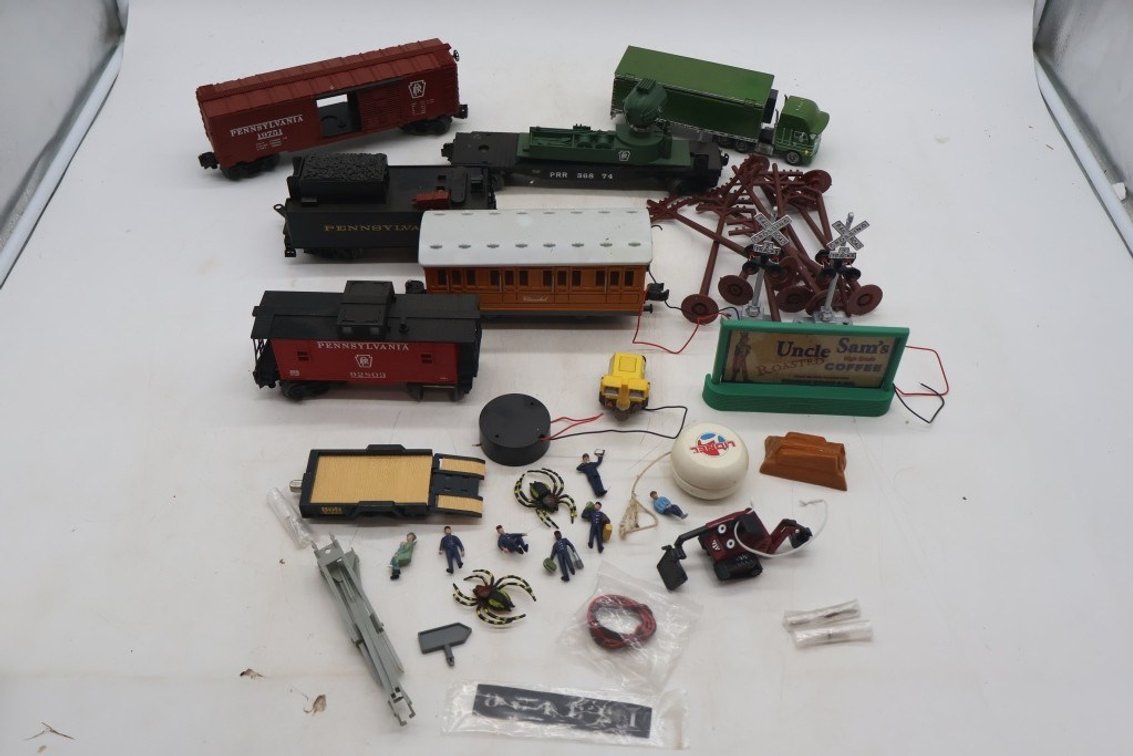 Large Lot of Train Cars and Diarama Pieces
