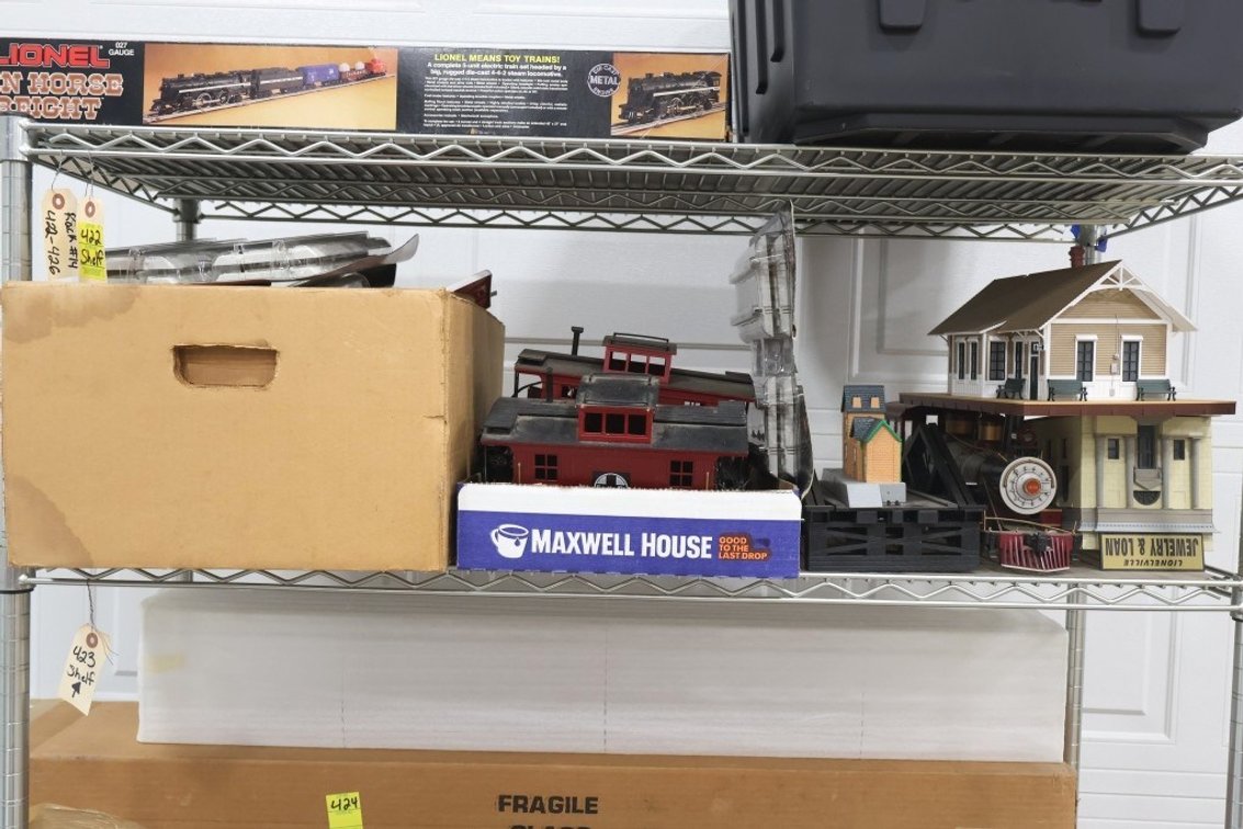 Large Lot of Assorted G Gauge Train Cars and Buildings