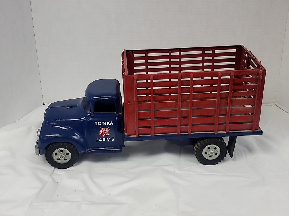 1957 Tonka Farms Stake Truck  Vintage Blue And Red Farm