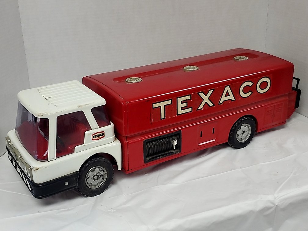 1960's Texaco Jet Fuel Tanker Truck 24",Pressed Steel, Brown and Bigelow