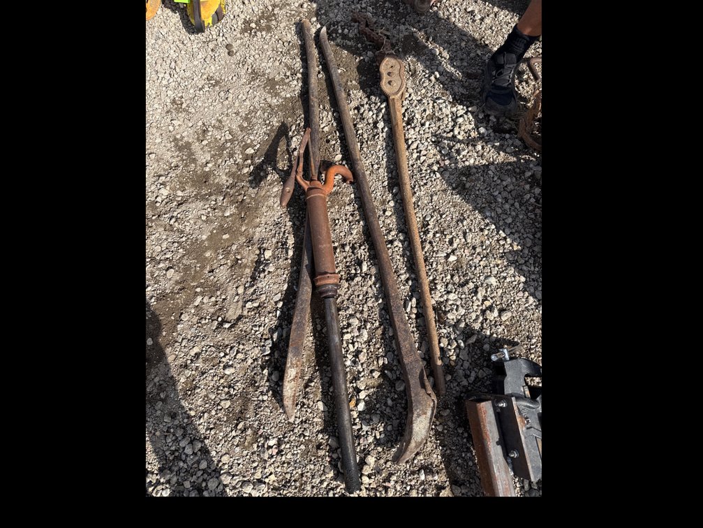 Pump, crow bars, chain pipe wrench