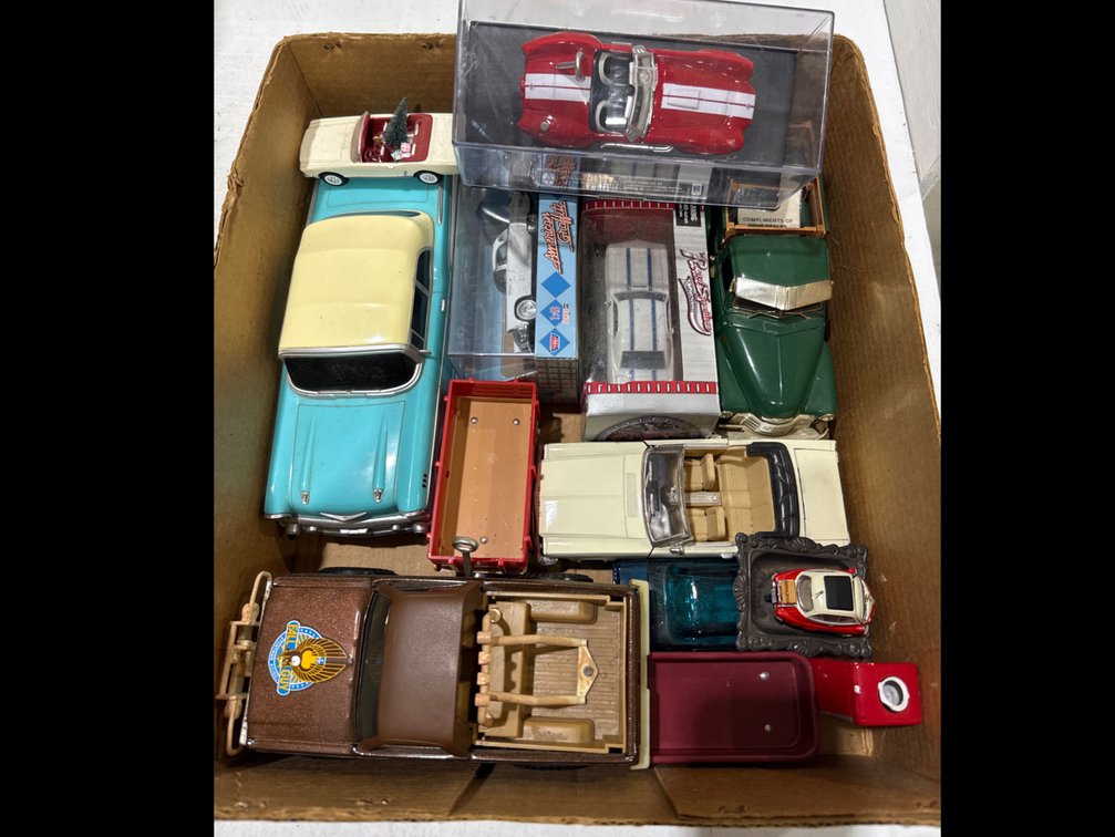 Box of cars etc