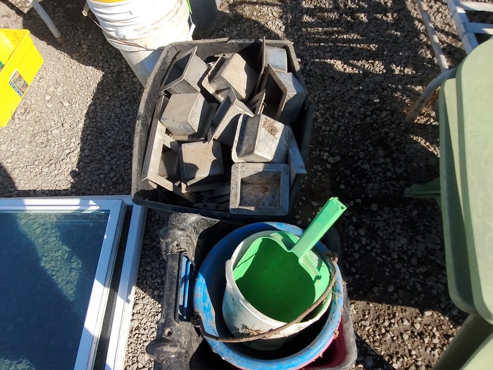 Horse buckets,scoop,box of metal items