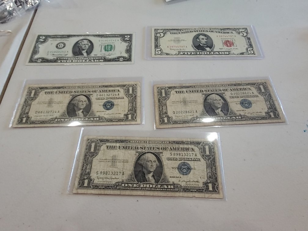 $1, $2, $5 bills - information below