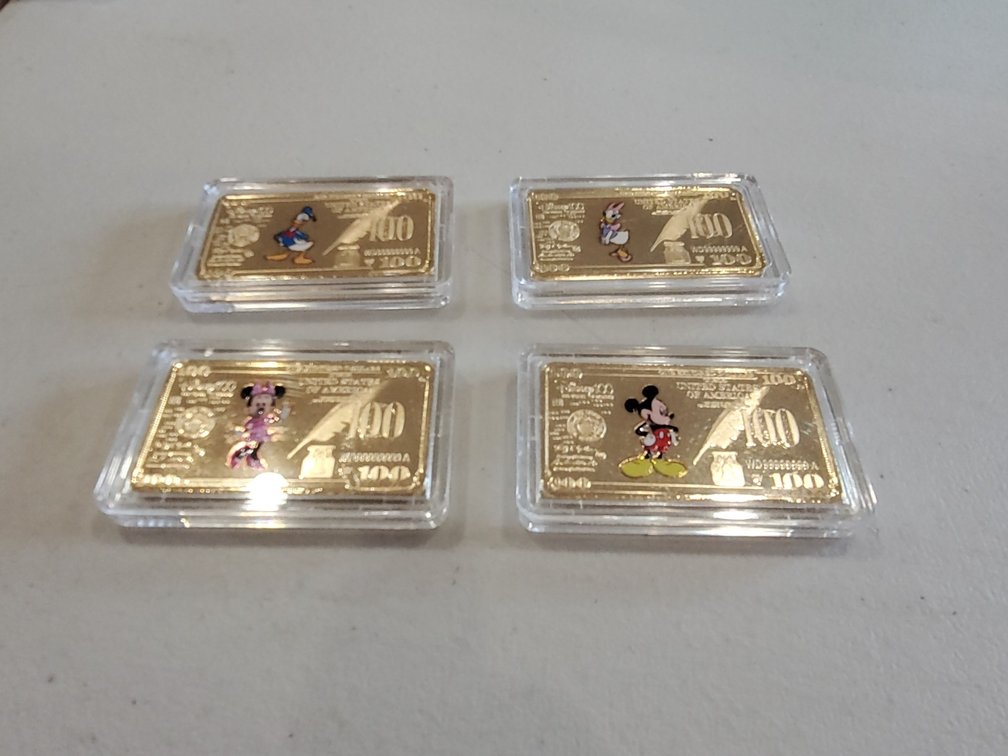 (4) Disney Gold Plated Bars - Commemorate Collectives