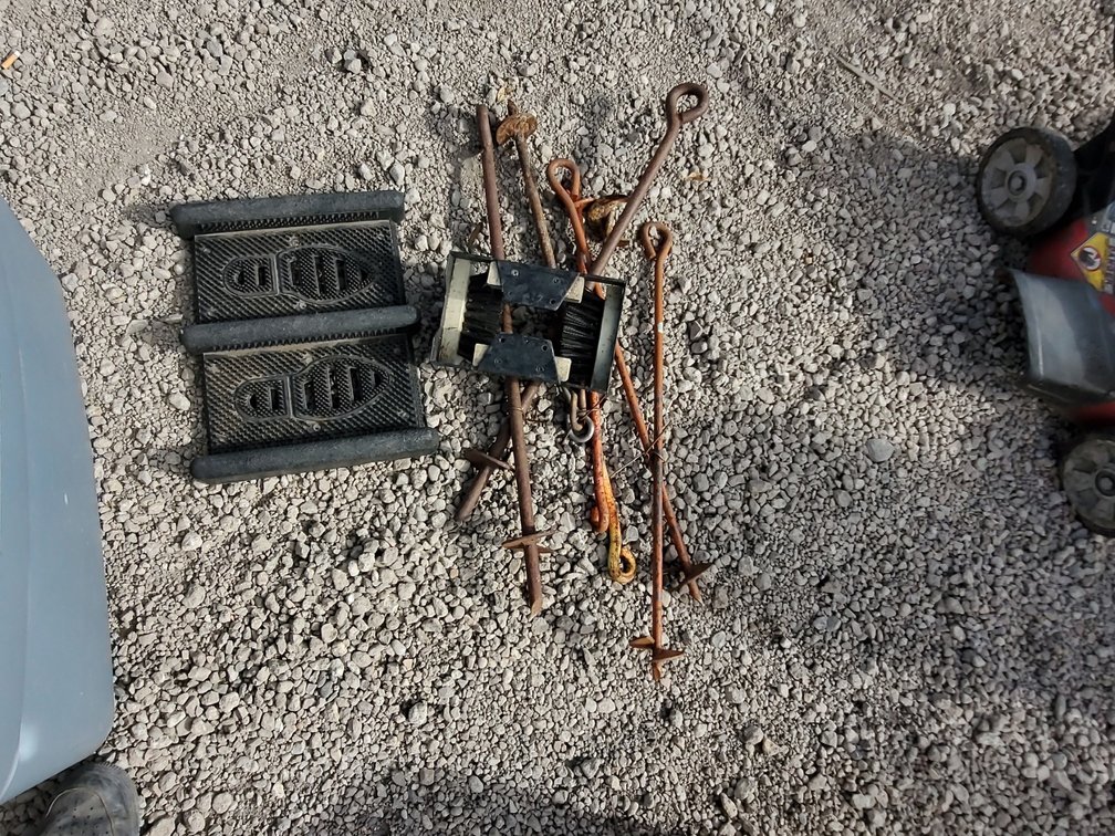 Metal Stakes and boot cleaner