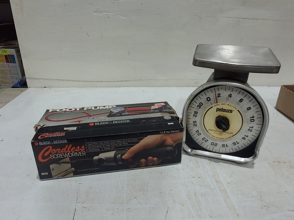 Scale,screwdriver, and foot pump