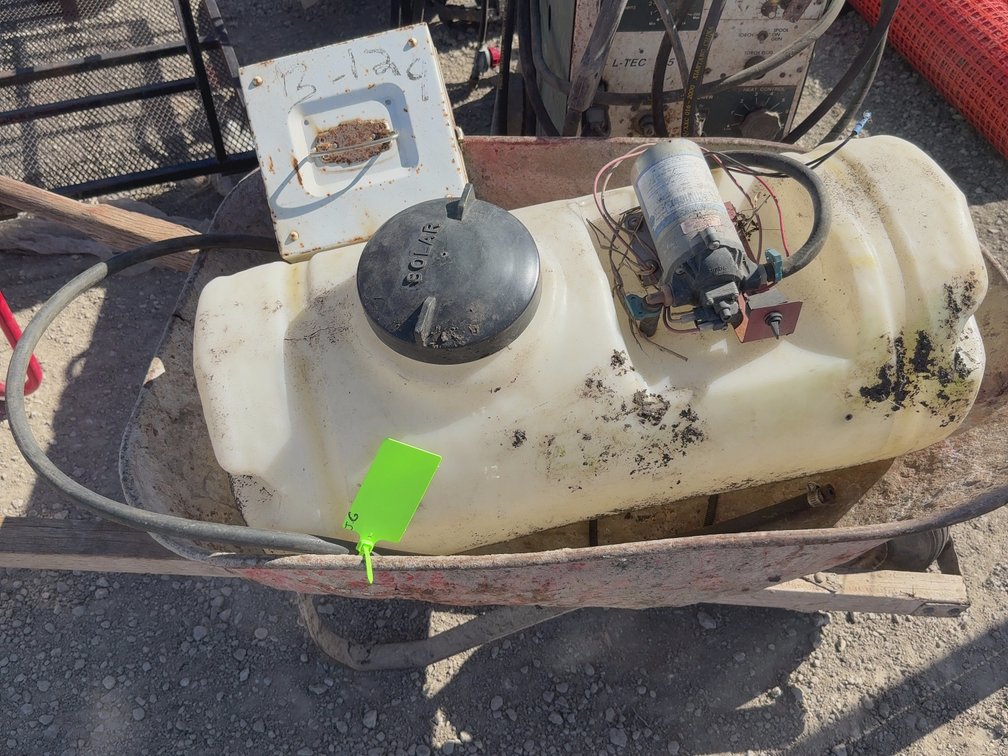 Wheelbarrow, moisture tester, sprayer