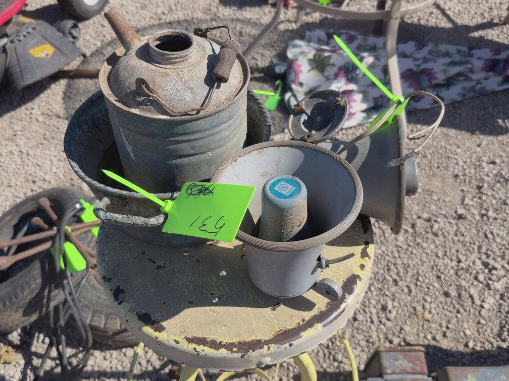 Stool, speakers, bowl, can