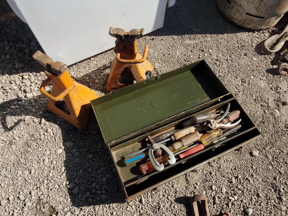 Tool box full of tools & jack stands