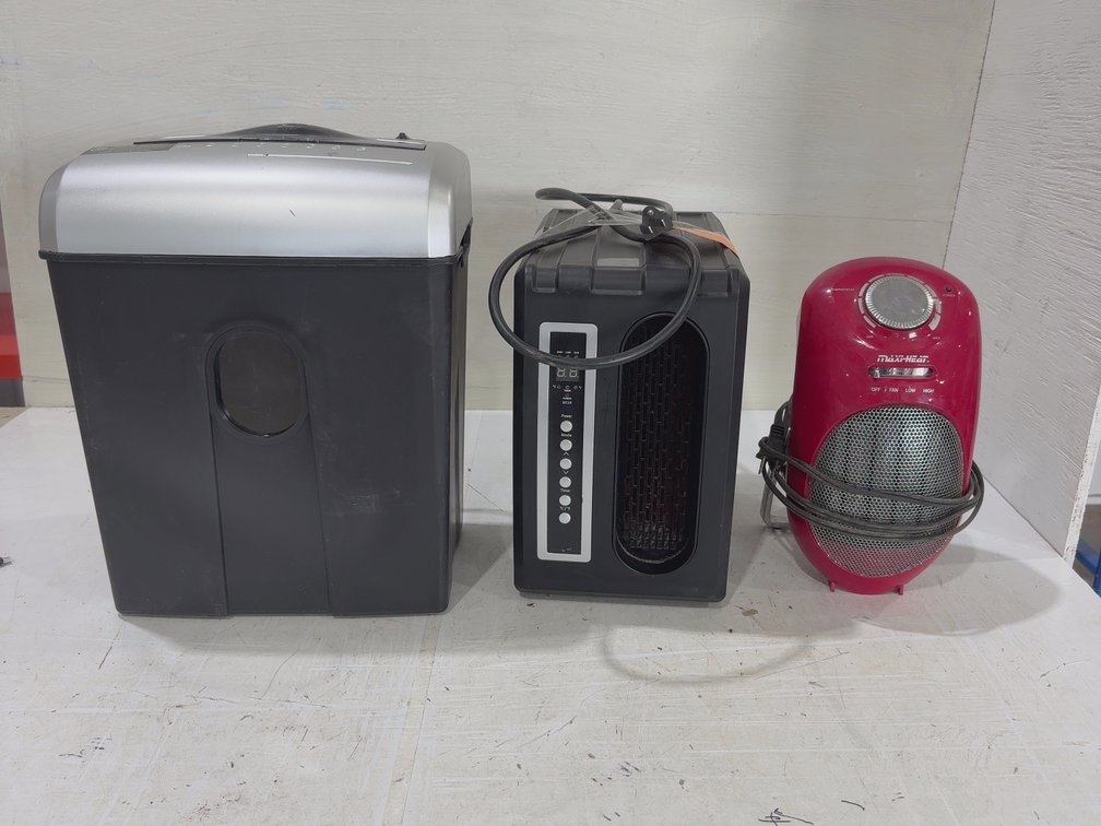2  space heaters and paper shredder