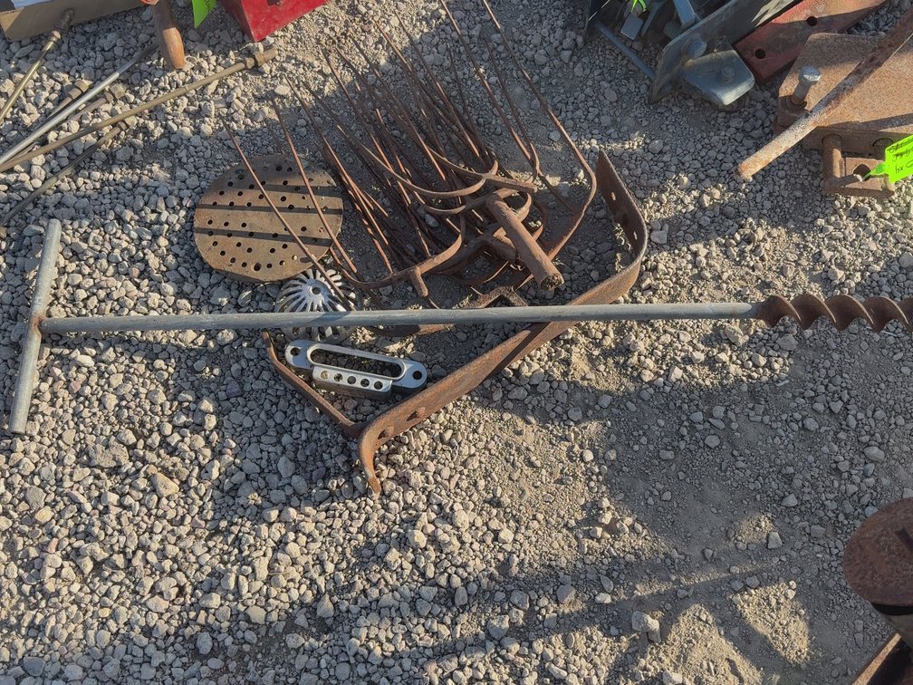 Pitchforks, hand drill, drain cover, etc.