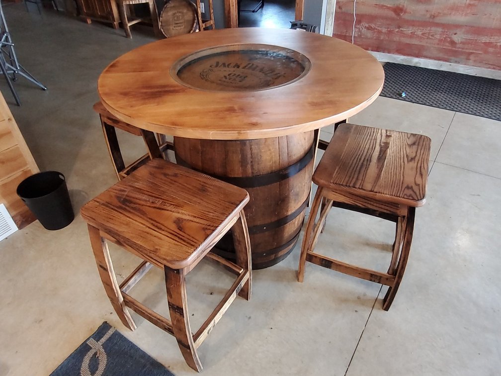 Whiskey Barrel Table & (4) stools