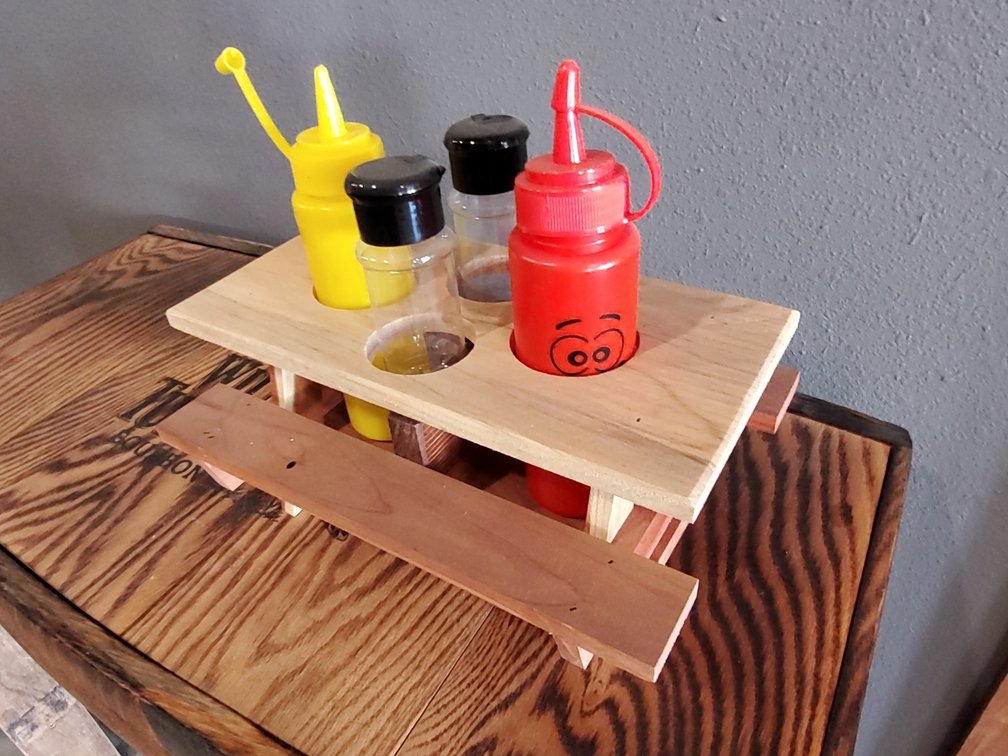 Cedar picnic table - condiment holder