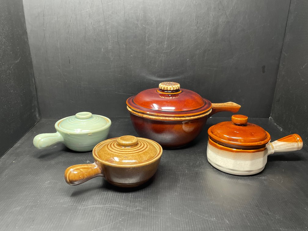 4 Single Handled Soup Bowls- Stoneware & Pottery, One is Hull