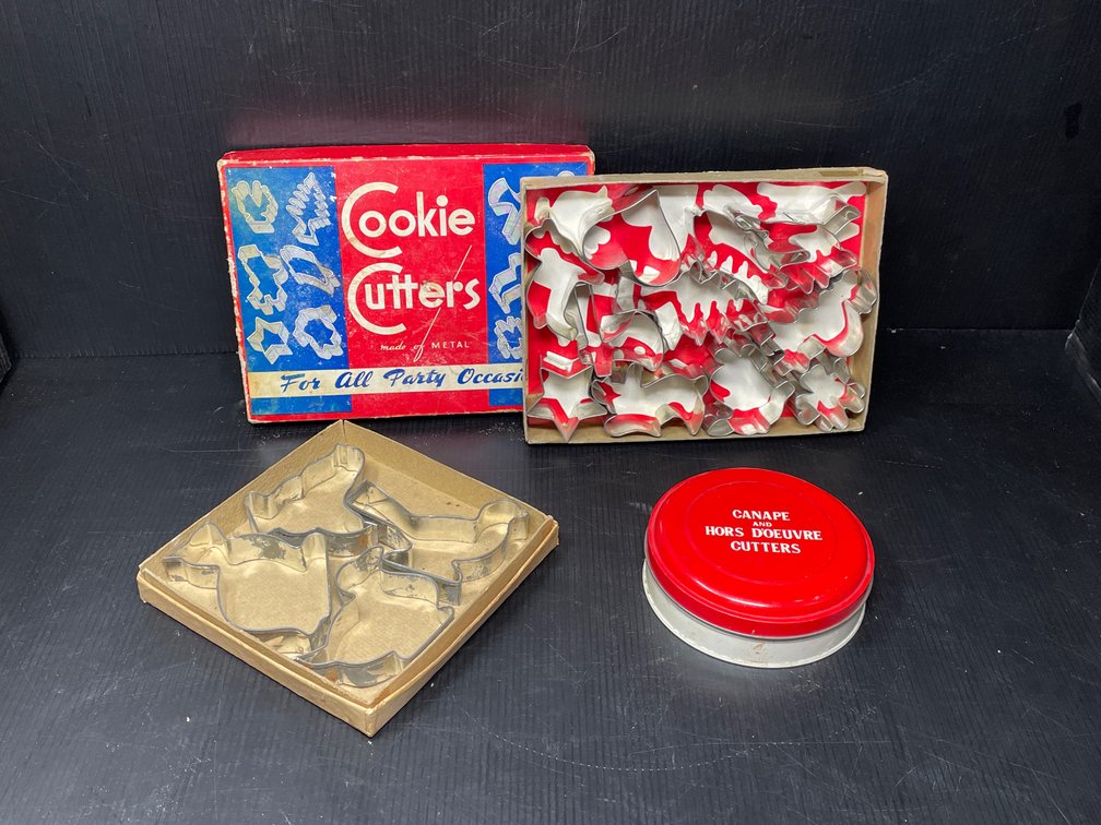 2 Boxes of Cookie Cutters and Tin of Canape/Hors D'Oeuvre Cutters