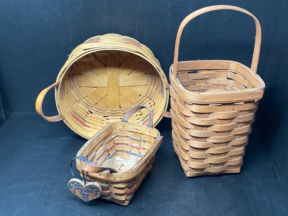 3 Longaberger Baskets- 1995 Button, Tall Peg and 1995 Dresden Tour