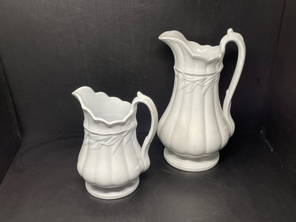 2 Ironstone Pitchers- Large and Small, Both are Royal Patent Ironstone