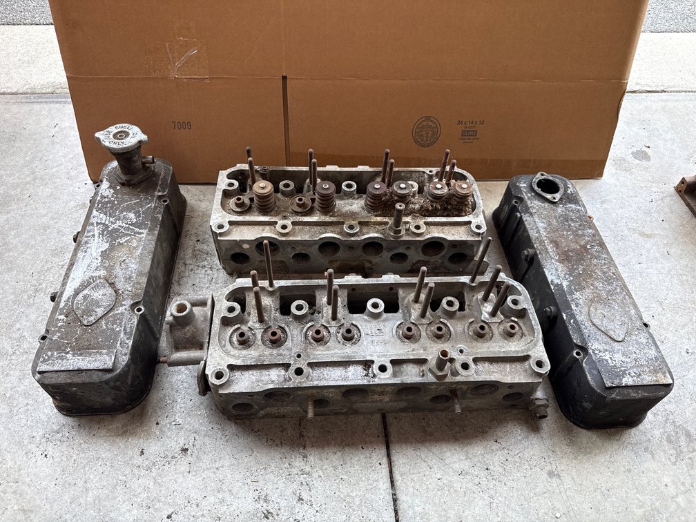 Vintage Sunbeam Cylinder Heads and Valve Covers Set