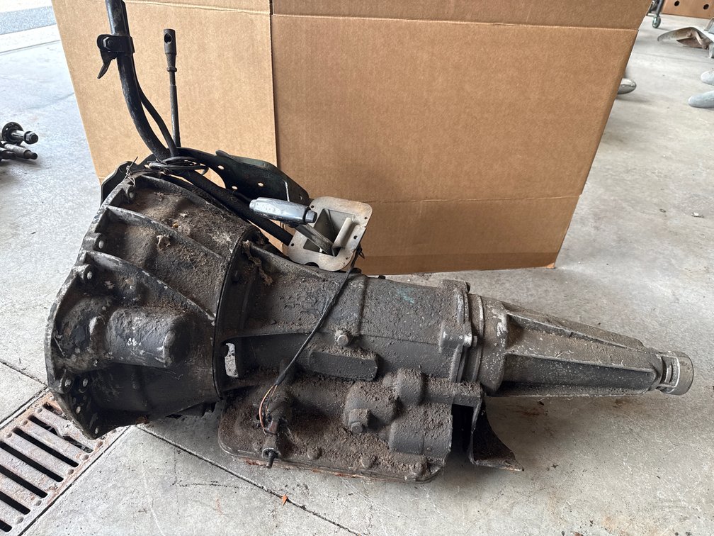 Vintage Borg Warner Automatic Transmission with Bellhousing and Dipstick Tube
