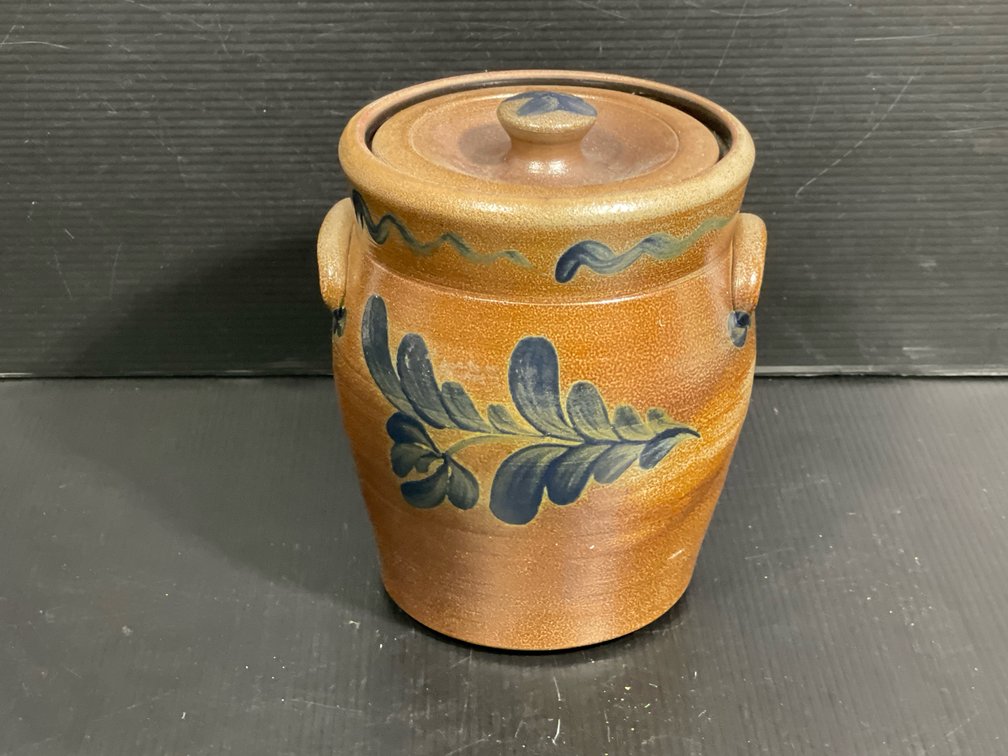 Cobalt Decorated Lidded Stoneware Crock