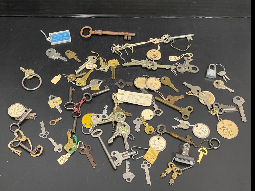 Assorted Keys Lot- Includes Skeletons, Small Padlock with Key, Suitcase Keys, More