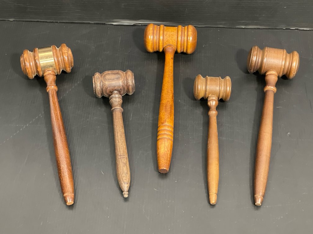 5 Wooden Auctioneer's Gavels- One with Brass Band