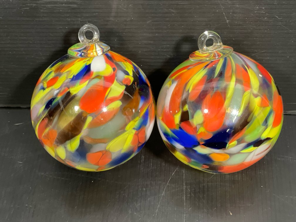 2 Hand-Blown Art Glass Ornaments