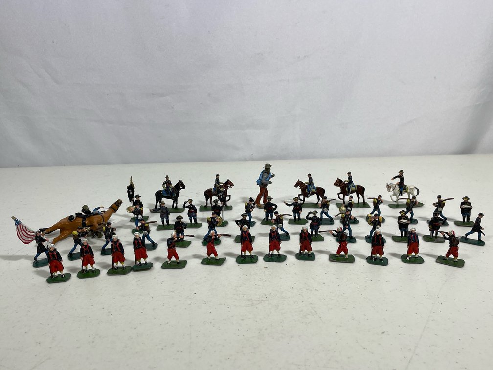 Grouping of Metal Soldiers on Foot, on Horseback, Etc.