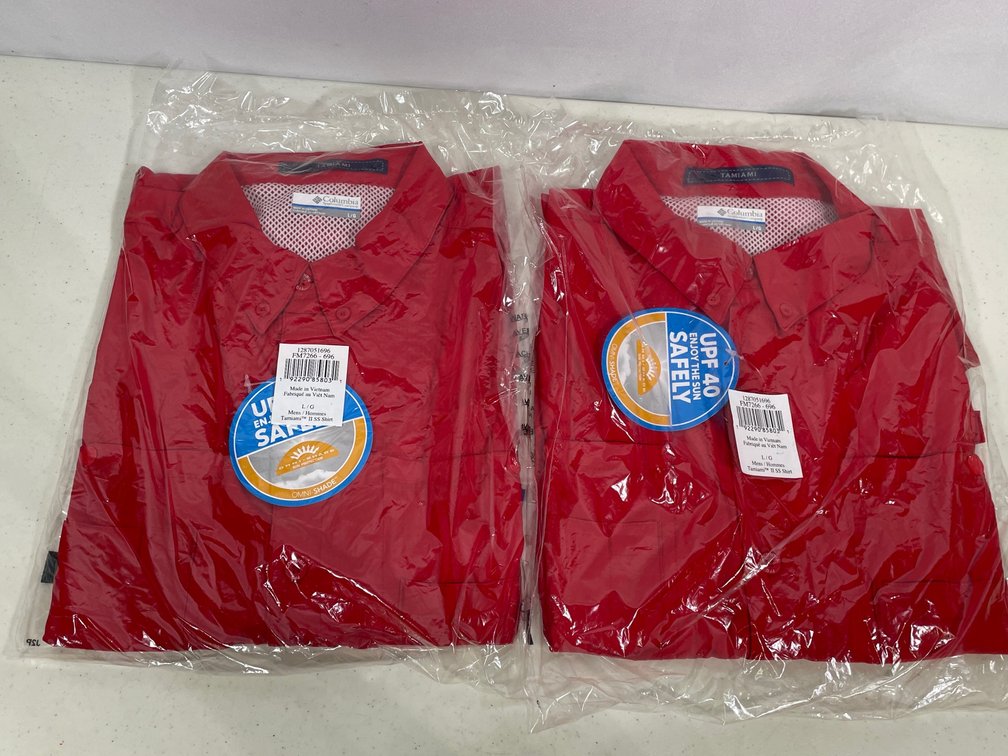 2 Red Columbia Tamiami Shirts, Size L, New in Original Packaging