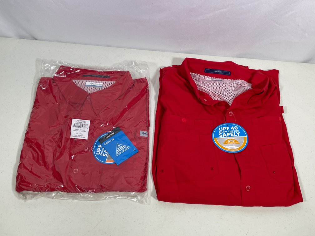 2 Red Columbia Tamiami Shirts, Size XXL, One is New in Original Packaging