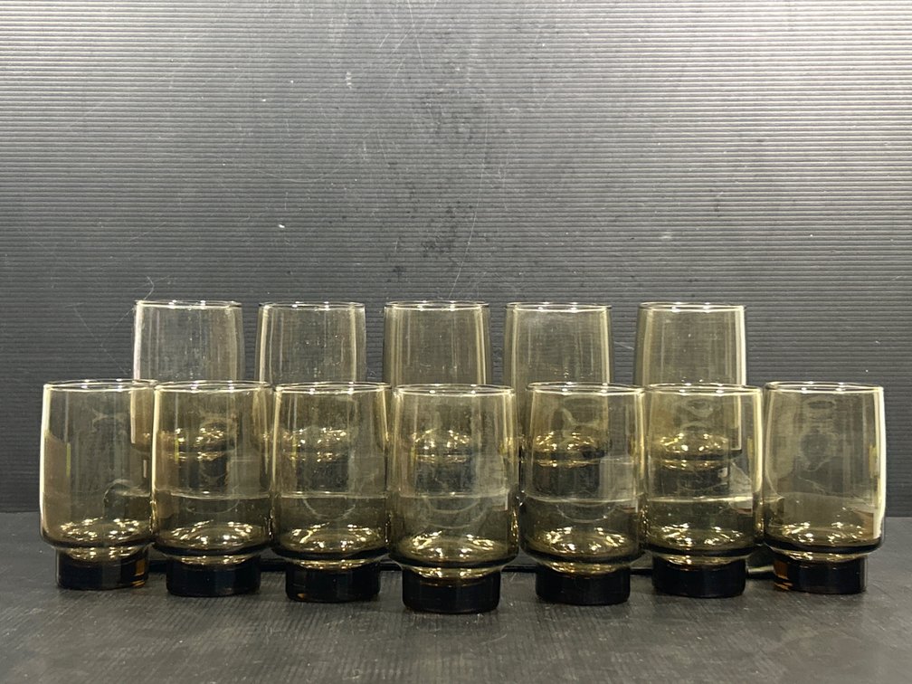 12 Libbey Smoke Glass Water Glasses