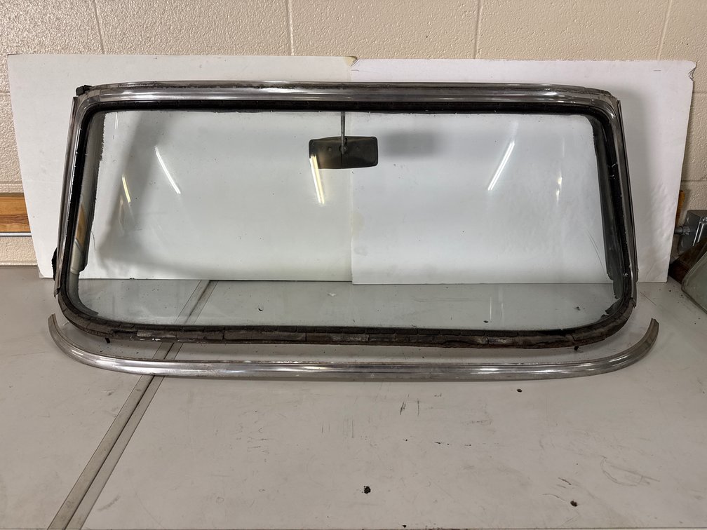 Original Sunbeam Auto Windshield, Chrome Trim, Rearview mirror attached