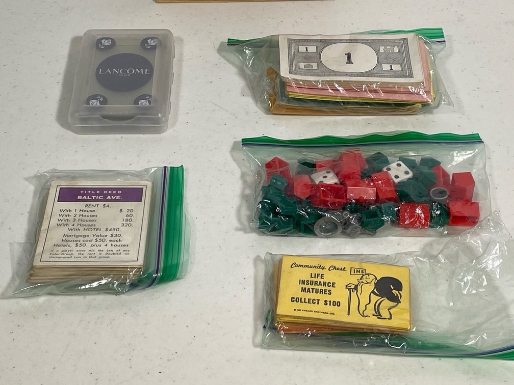 Monopoly Pieces, Cards, Money, Deck of Cards
