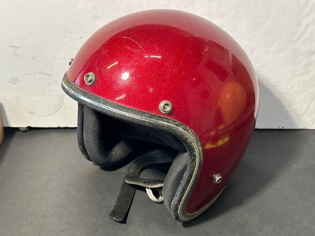 Vintage 3/4 Open Face Motorcycle Helmet, Red Metal Flake Finish