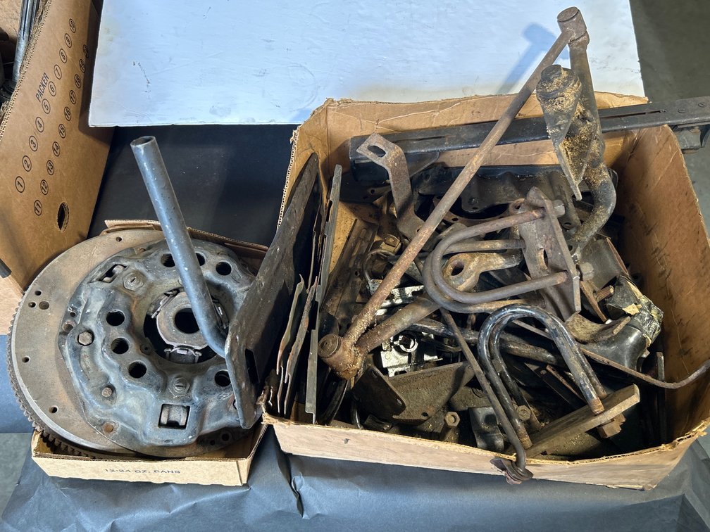 Assorted Vintage Auto Hardware & Components - Bumper Brackets, Clutch Plate, Steering & Mounting Hardware