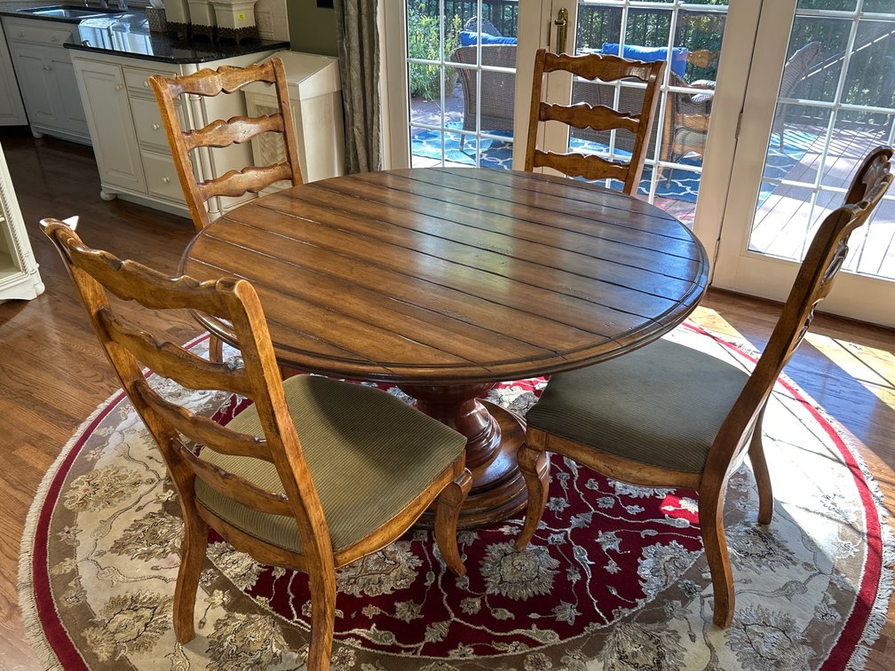 Small Round Slat Top Table with 4 Matching Ladder Back Chairs