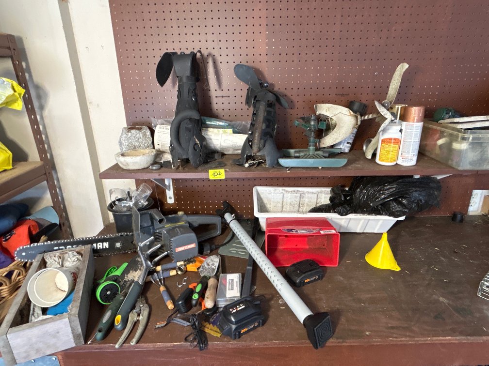 Metal Garden Sculptures, Craftsman Chain Saw, Worx Battery Chargers, Garden Tools