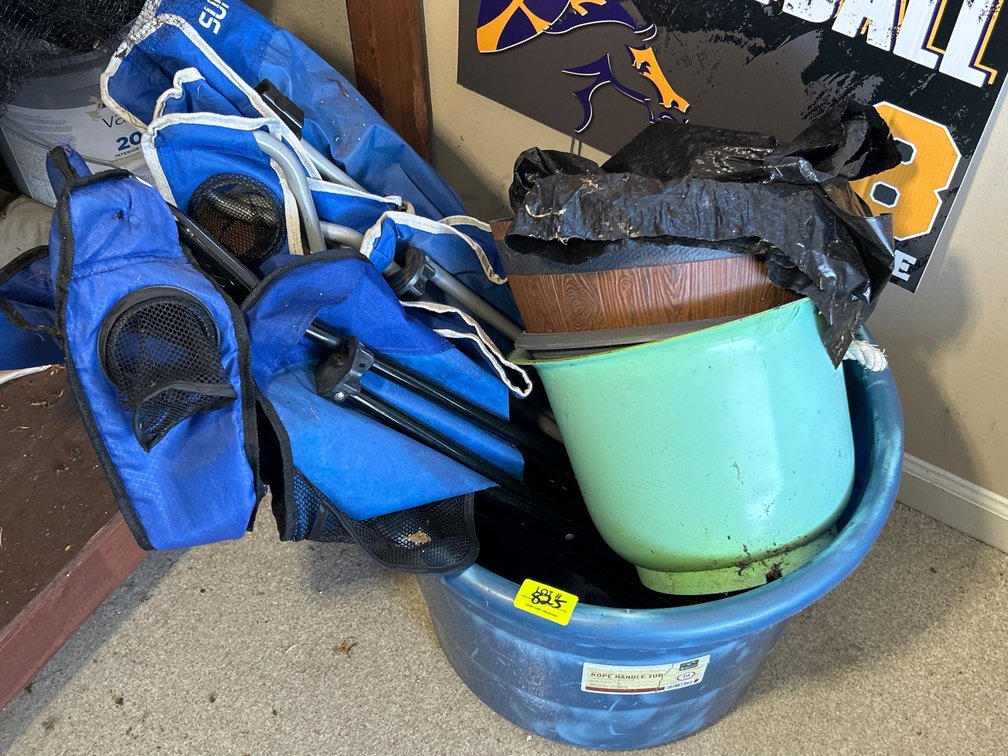 Rope Handle Tub, Planters, Folding Camp Chairs